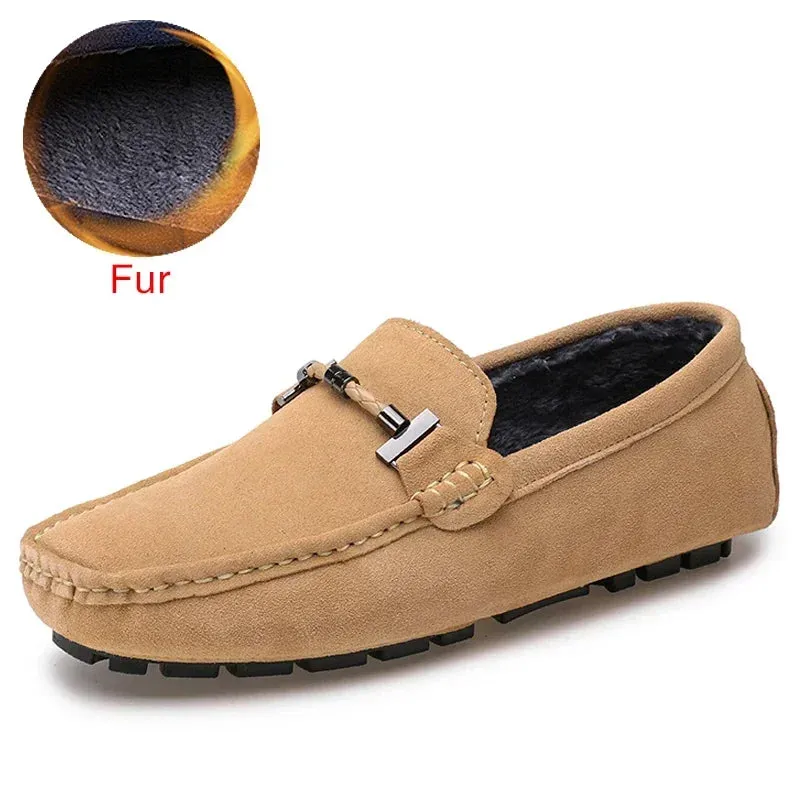 Handmade Men Loafers Luxury Genuine Leather Casual Shoes Comfortable Soft Driving Shoes Warm Fur Plus Office Moccasins v2