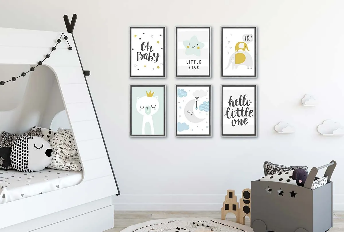 Hello Little One Grey | Scandinavian Kid's Wall Art Print