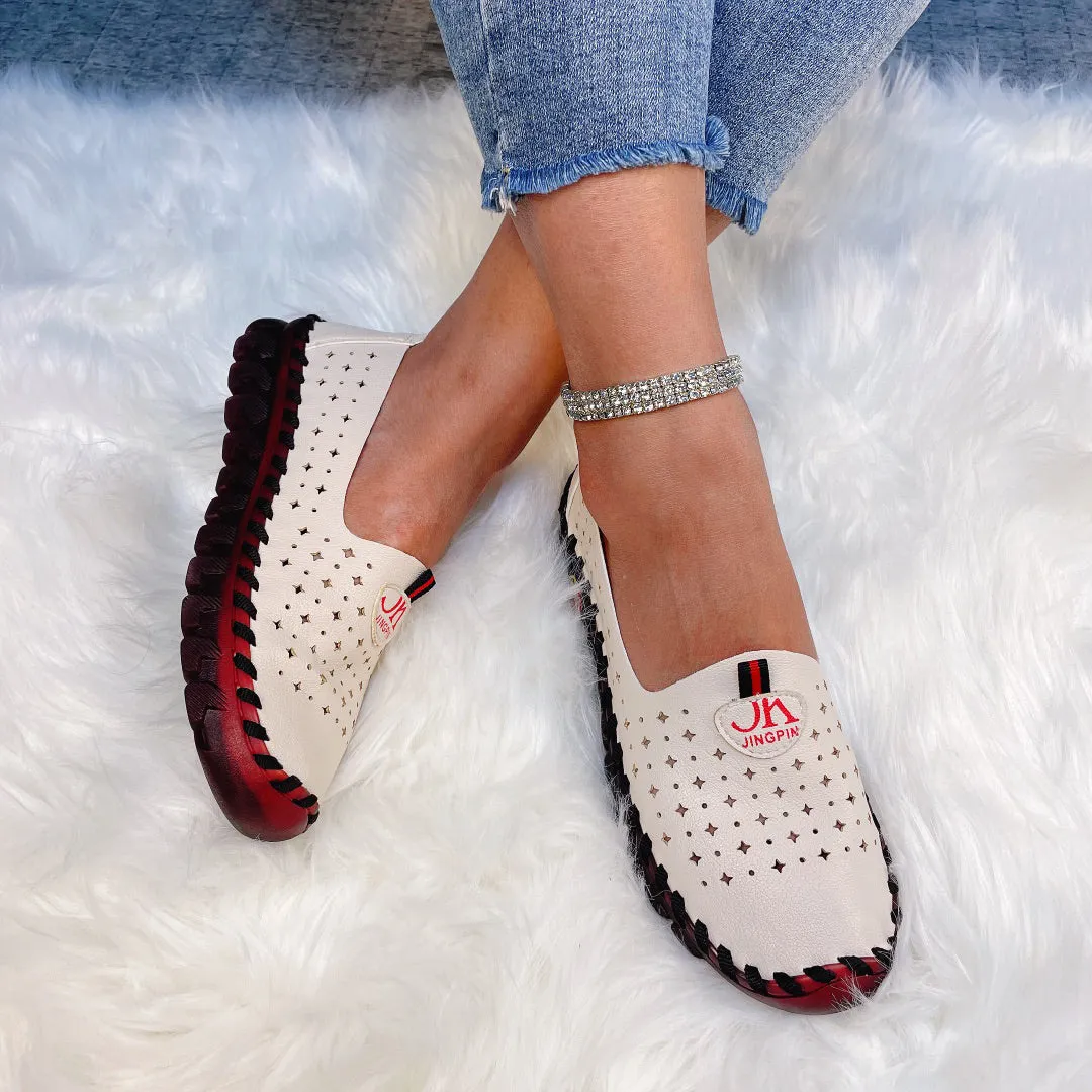 Hollowed Leather Wide Fit Driving Loafers Slip On