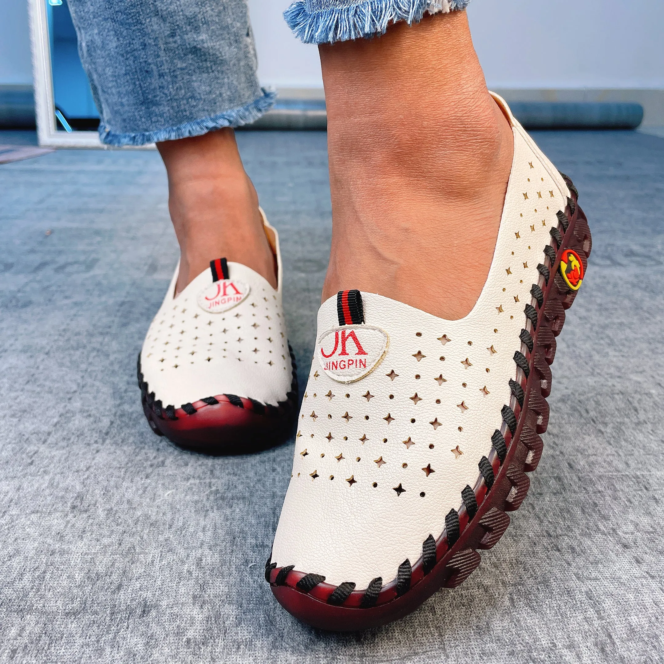 Hollowed Leather Wide Fit Driving Loafers Slip On