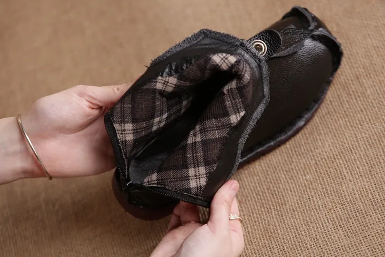kamames And Winter New Head Layer Cowhide Flat Bottom Soft Bottom Ankle Boots National Wind Leather Retro Martin Boots Warm And Comfortable Cotton Shoes