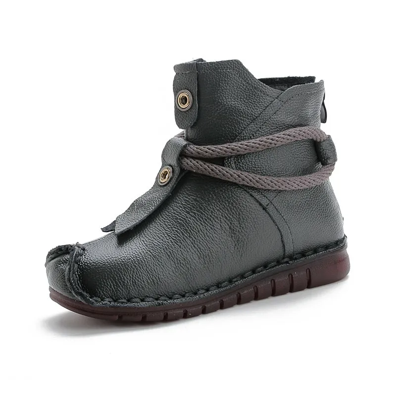 kamames And Winter New Head Layer Cowhide Flat Bottom Soft Bottom Ankle Boots National Wind Leather Retro Martin Boots Warm And Comfortable Cotton Shoes