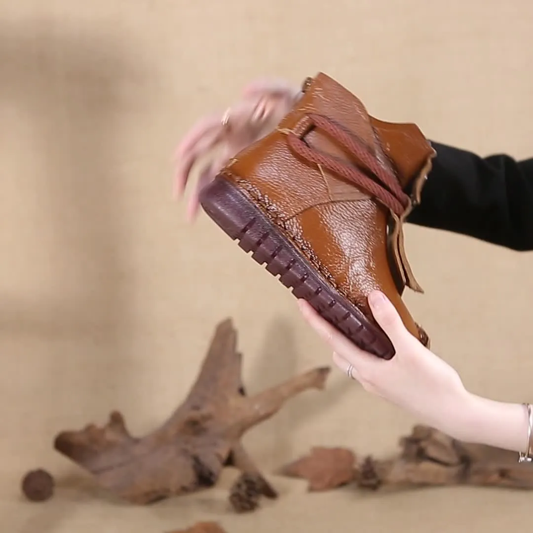 kamames And Winter New Head Layer Cowhide Flat Bottom Soft Bottom Ankle Boots National Wind Leather Retro Martin Boots Warm And Comfortable Cotton Shoes