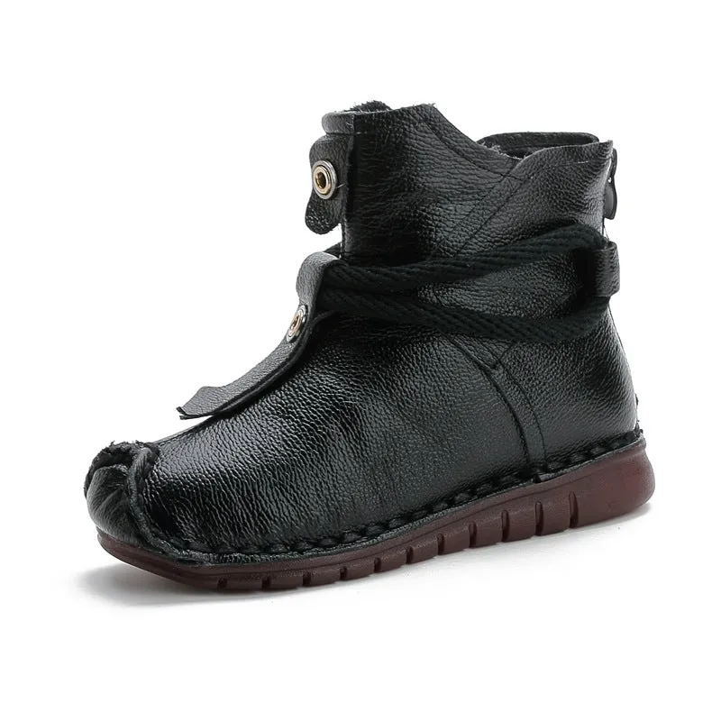 kamames And Winter New Head Layer Cowhide Flat Bottom Soft Bottom Ankle Boots National Wind Leather Retro Martin Boots Warm And Comfortable Cotton Shoes