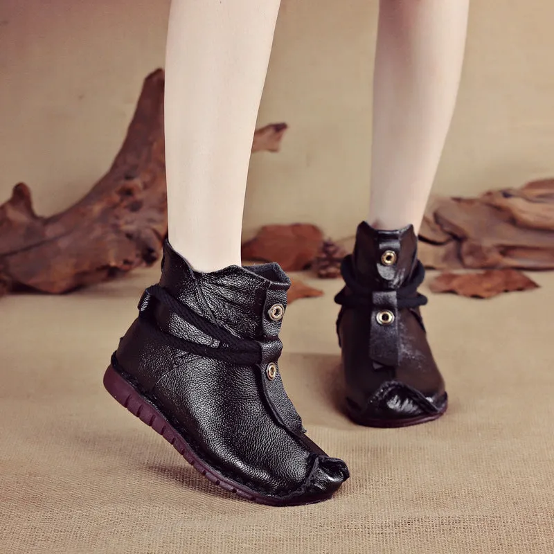kamames And Winter New Head Layer Cowhide Flat Bottom Soft Bottom Ankle Boots National Wind Leather Retro Martin Boots Warm And Comfortable Cotton Shoes