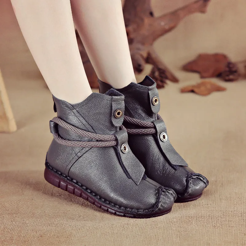 kamames And Winter New Head Layer Cowhide Flat Bottom Soft Bottom Ankle Boots National Wind Leather Retro Martin Boots Warm And Comfortable Cotton Shoes