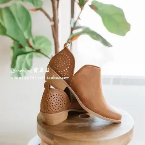 kamames Autumn And Winter New Large-Size Hollowed-Out Short Boots Martin Boots Pointed Low-Heeled Women's Shoes