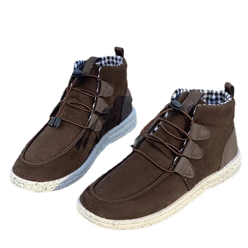kamames Barrel Women's Suede Cotton Boots 2024 New Elastic Belt Martin Boots Large Size Cotton Shoes High Upper Cloth Casual Shoes