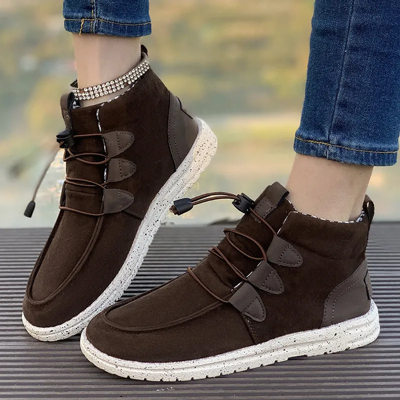 kamames Barrel Women's Suede Cotton Boots 2024 New Elastic Belt Martin Boots Large Size Cotton Shoes High Upper Cloth Casual Shoes