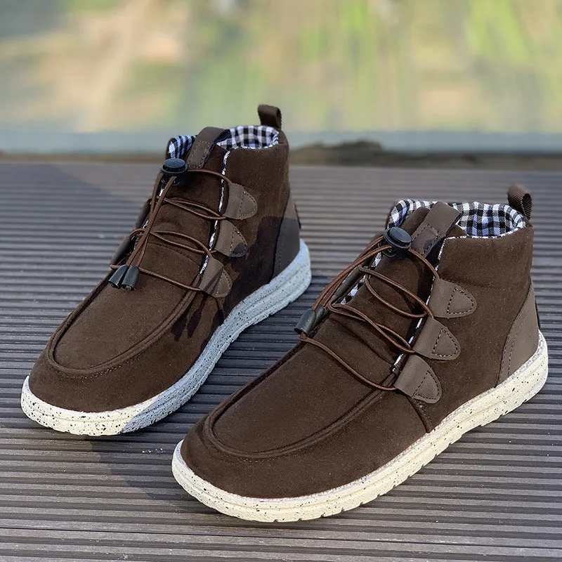 kamames Barrel Women's Suede Cotton Boots 2024 New Elastic Belt Martin Boots Large Size Cotton Shoes High Upper Cloth Casual Shoes