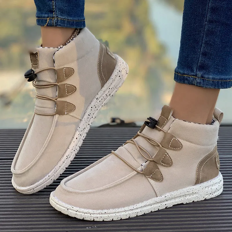 kamames Barrel Women's Suede Cotton Boots 2024 New Elastic Belt Martin Boots Large Size Cotton Shoes High Upper Cloth Casual Shoes