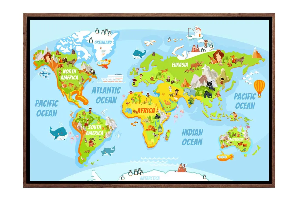 Kids World Map | Canvas Wall Art Print