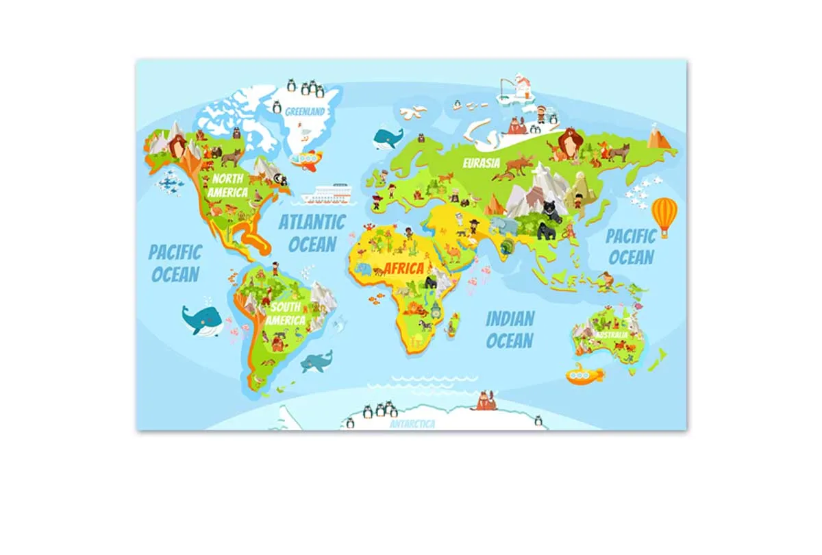 Kids World Map | Canvas Wall Art Print