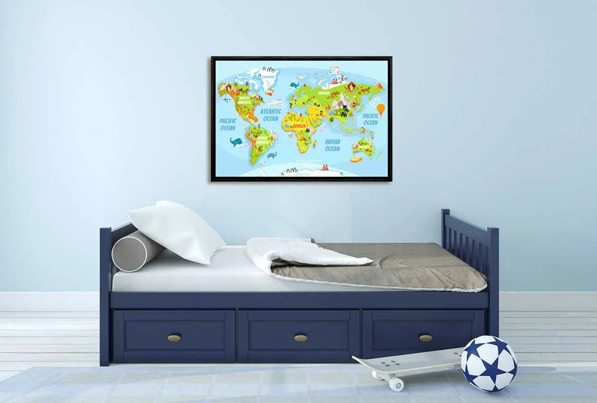 Kids World Map | Canvas Wall Art Print