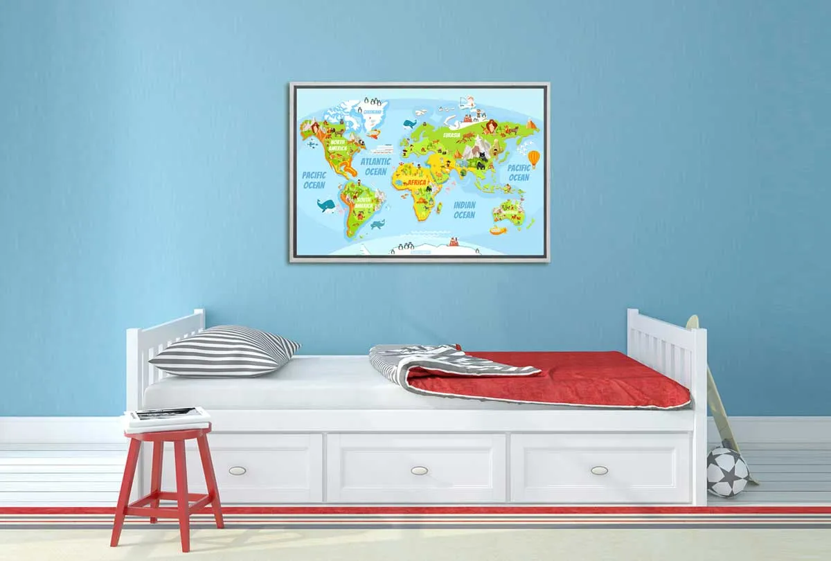 Kids World Map | Canvas Wall Art Print
