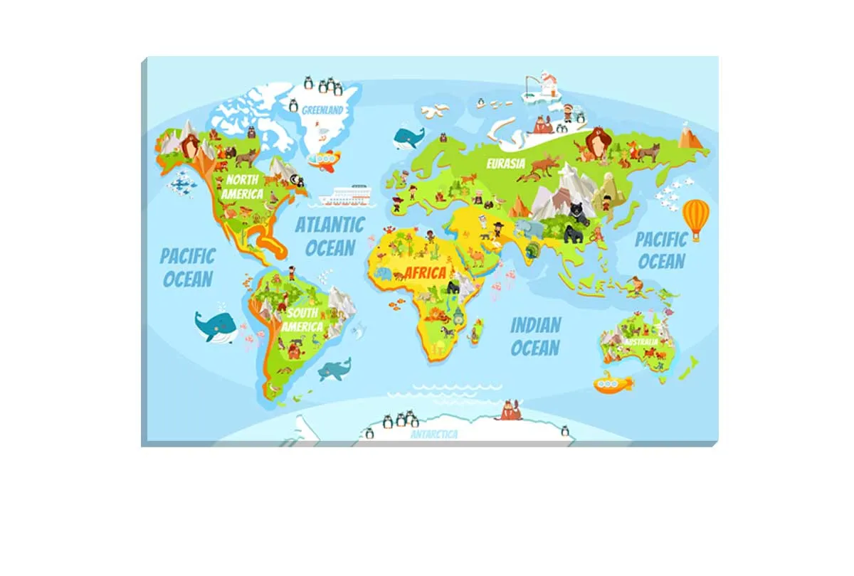 Kids World Map | Canvas Wall Art Print