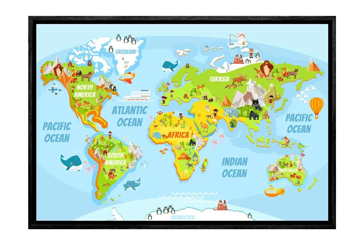 Kids World Map | Canvas Wall Art Print
