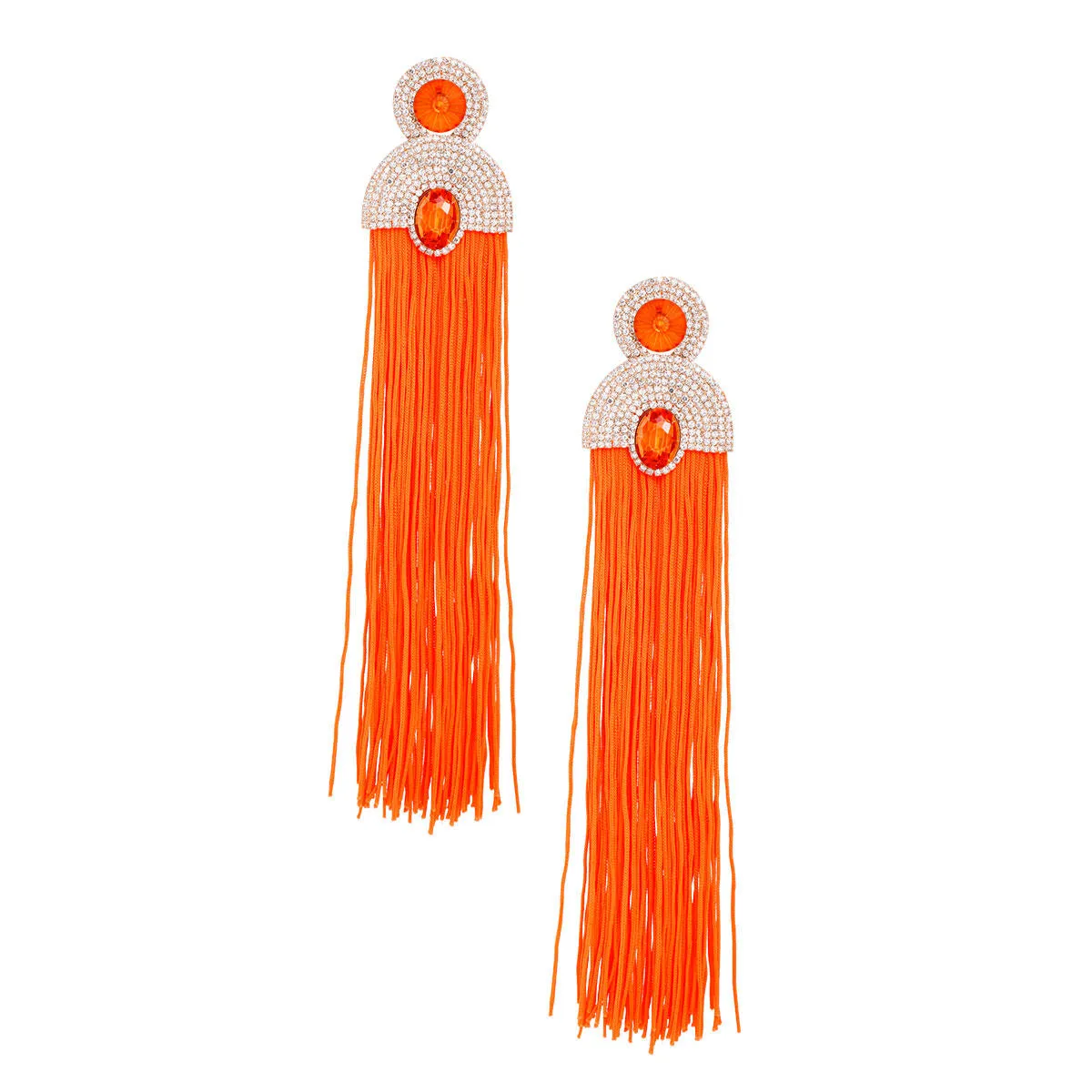 Long Tassel Earrings - Orange