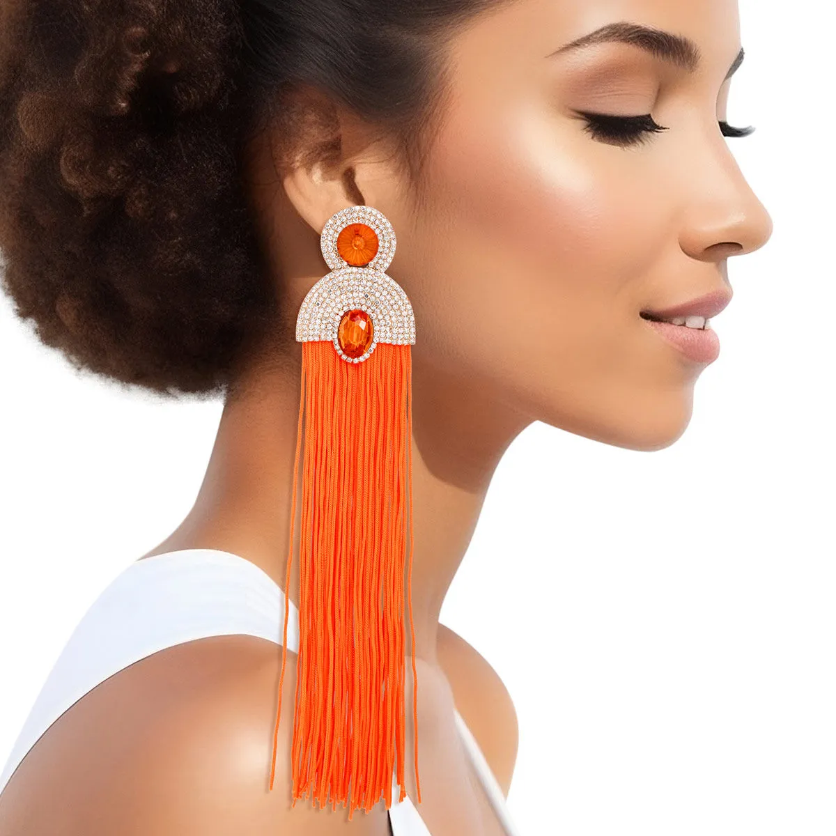 Long Tassel Earrings - Orange