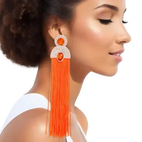 Long Tassel Earrings - Orange