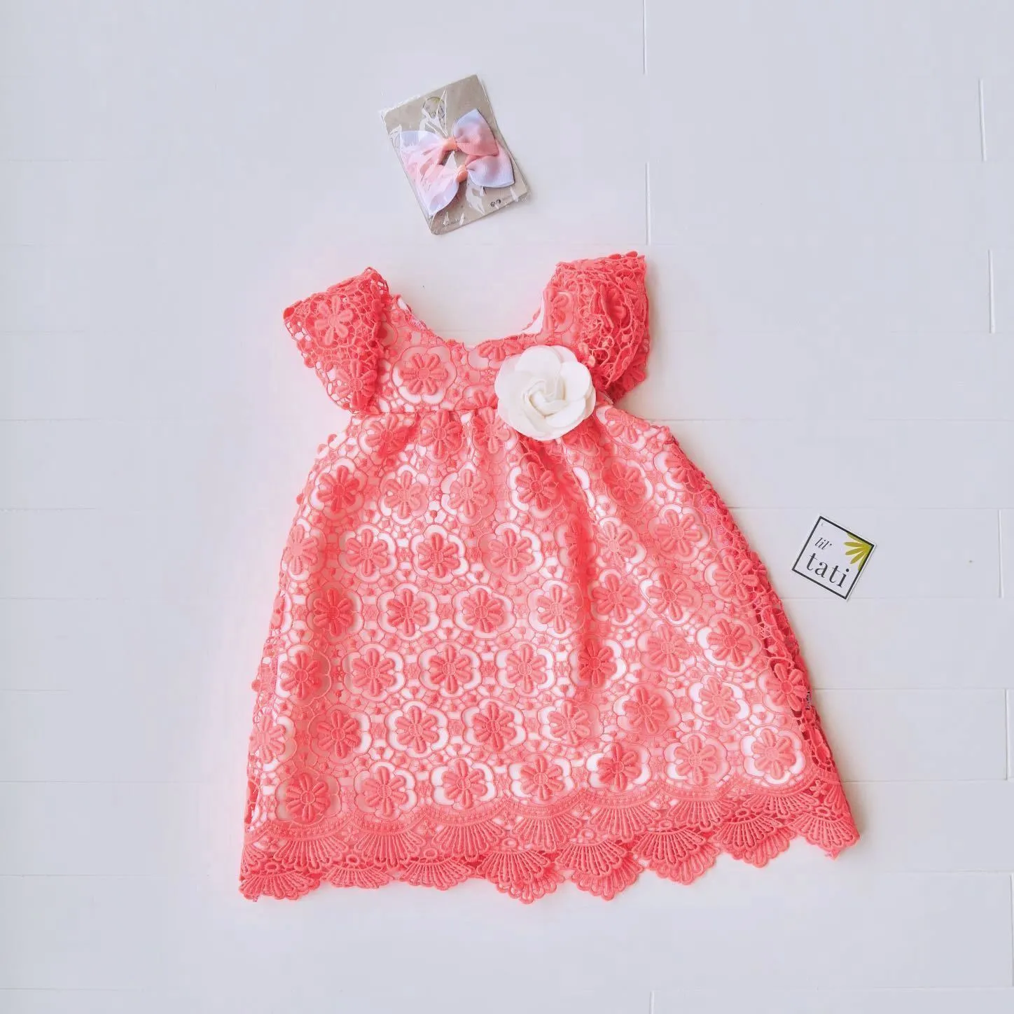 Magnolia Dress in Coral Pink Lace