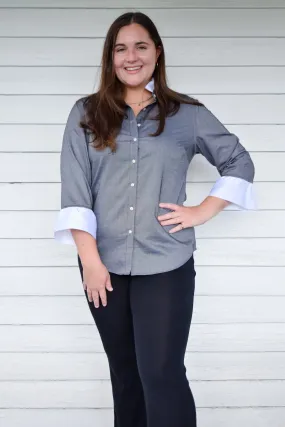 Scarlett Ribbon Trim Oxford Shirt (ORBLK-White)