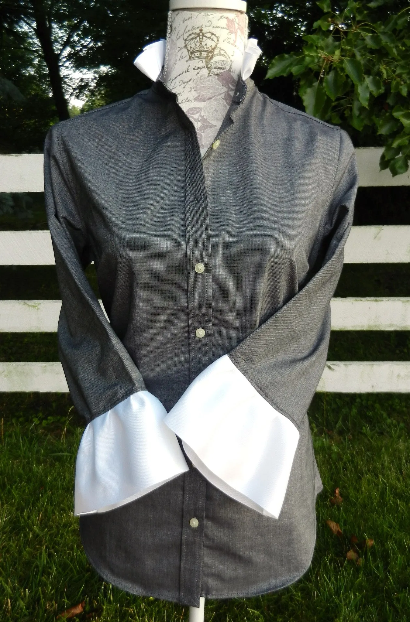 Scarlett Ribbon Trim Oxford Shirt (ORBLK-White)