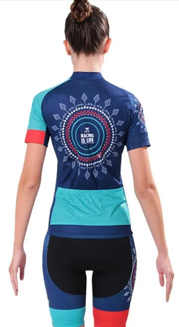 Tropical Wheel Dark Blue Short Sleeve Cycling Jersey