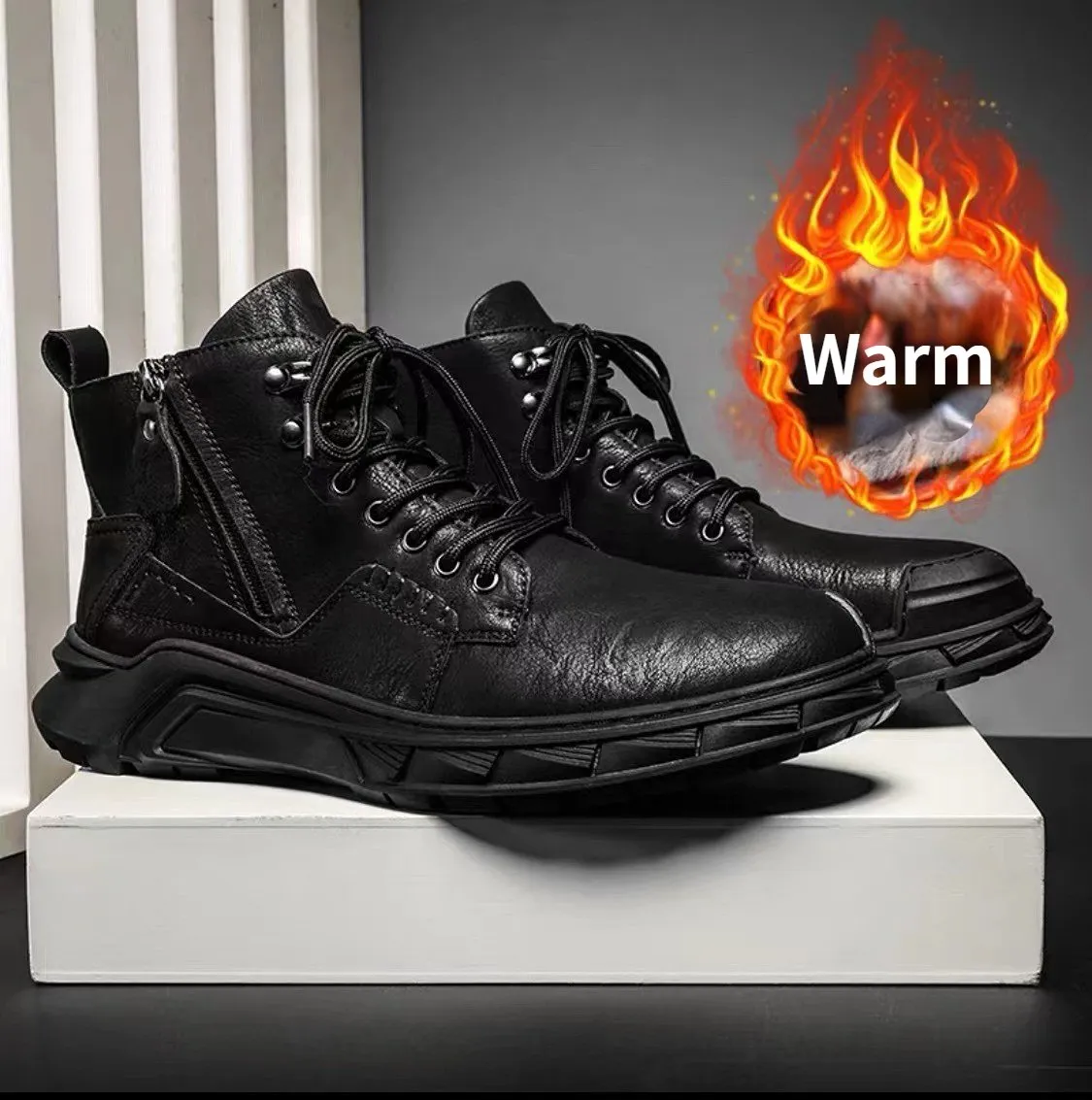 Winter Men's Zipper High Top Warm Martin Boots