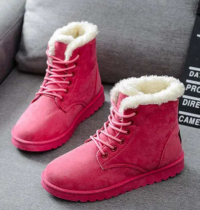 Women's Lace-up Flat-bottomed Thick And Velvet Warm Martin Boots