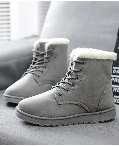 Women's Lace-up Flat-bottomed Thick And Velvet Warm Martin Boots